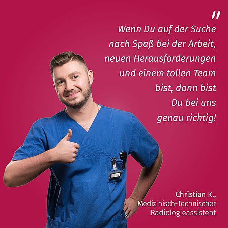 Das sagt Christian: „Wenn Du auf der Suche nach Spaß bei der Arbeit, neuen Herausforderungen und einem tollen Team bist, dann bist Du bei uns genau richtig.“